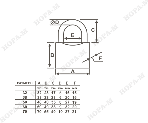 Н-М Замок навесной ЗН-212-38 мм (3 ключа)