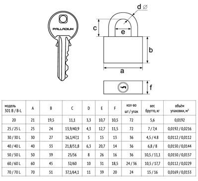 PALLADIUM Замок навесной 301B-60L