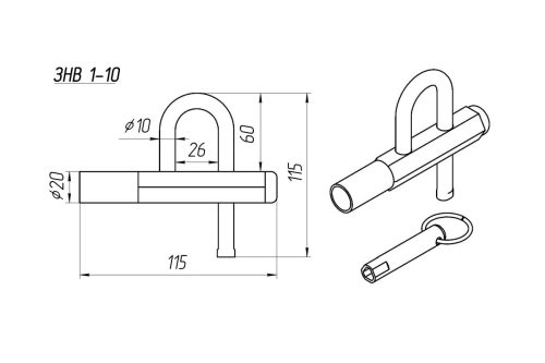 Замок навесной винтовой ЗНВ 1-10 ДС (с одной секретностью, трёхгранный ключ)