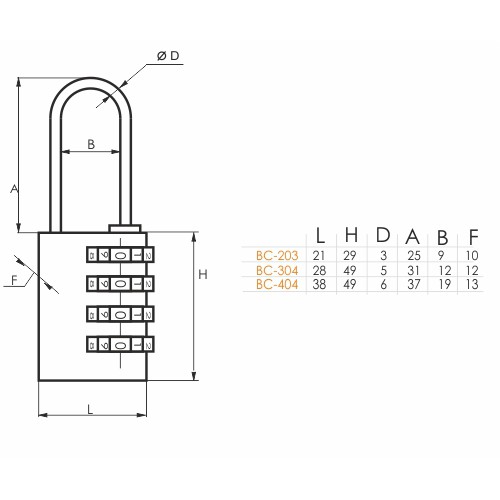 Замок навесной с кодированием латунь SOLLER ВС304