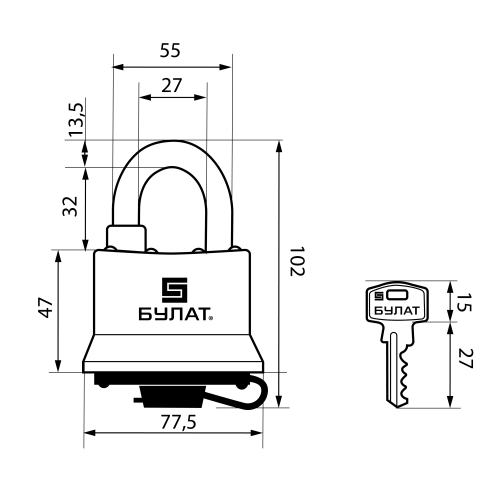 Булат Замок навесной ВС 0365 всепогодный
