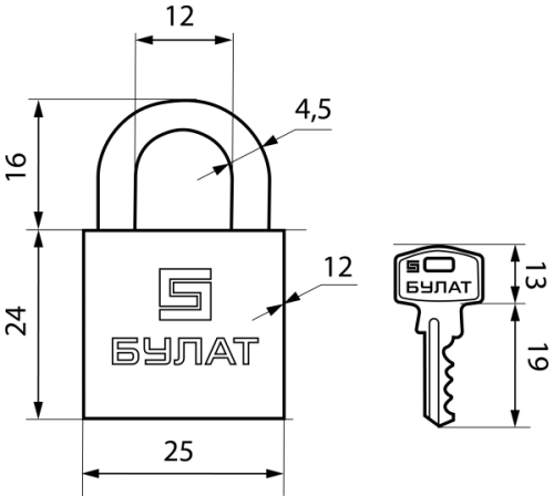 Булат Замок навесной ВС 1125 латунный d=4,5мм