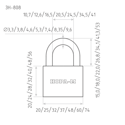 Н-М Замок навесной ЗН-808-50 мм (3 кл.)