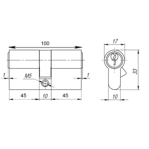 CK 60100 F Цилиндровый механизм 100 мм,  ключ/ключ (латунь)