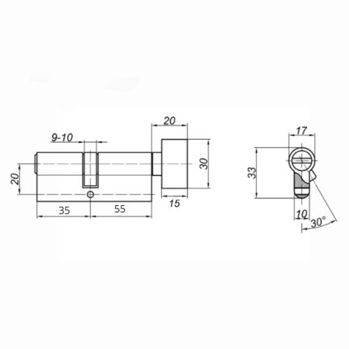 Стандарт Цилиндровый механизм F-02 90 (30Вх10х50) CР 5 кл. (хром) перфо ключ/вертушка