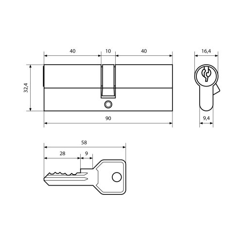 Стандарт Цилиндровый механизм Z.I.90-5K (40х10х40) CP 5 кл
