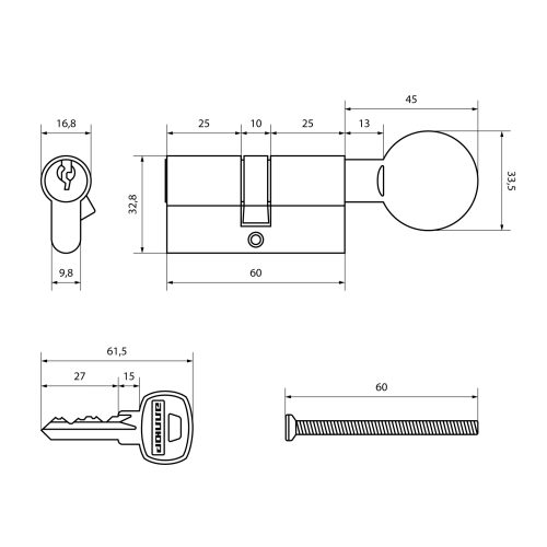 Аллюр Цилиндровый механизм A.G 70-6K BP (латунь) ключ/вертушка