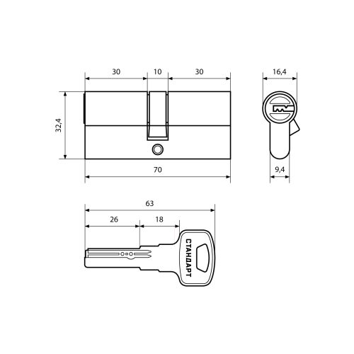 Стандарт Цилиндровый механизм Z.F.70-5K SN перфо 5 кл (ключ-ключ)