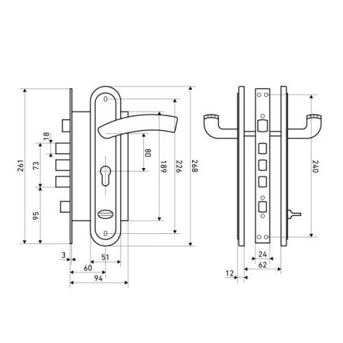 Булат Замок врезной ЗВ 4-4В.60.80.01.03-R АЛЬФА (чёрный)