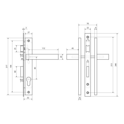 Стандарт Замок врезной 8520.00.7016 (серый антрацит) без цилиндра