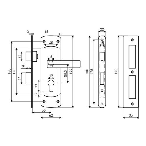 Аллюр Замок врезной ЗВ 4-1/58А АВ (ст.бронза) ДЛЯ КАЛИТОК