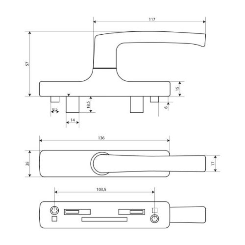 Булат Ручка оконная РО-01А.8017, два ригеля, для ал.профиля Р400 (коричневый)