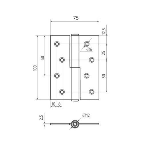 Петля Arsenal 100*70*2,5 PC (хром) левая
