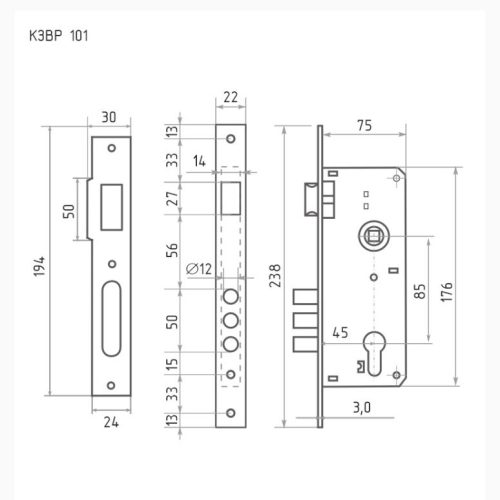 Н-М Корпус замка КЗВР-101 (85 мм) (хром)