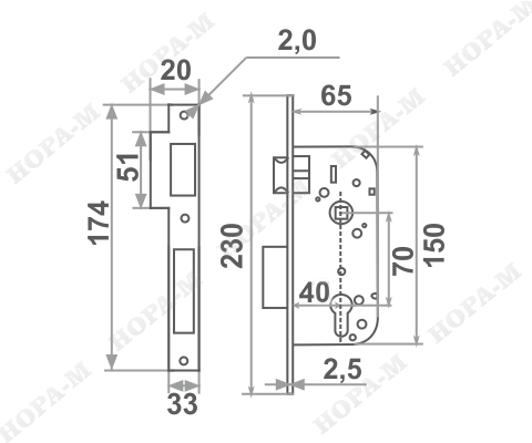 Н-М Корпус замка КЗВ-100 (70 мм) (хром)