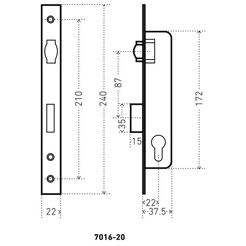 Аллюр Замок врезной 7016-20 СР б/ц