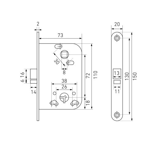 Аллюр Корпус врезного замка под фиксатор 2014 PB (золото)