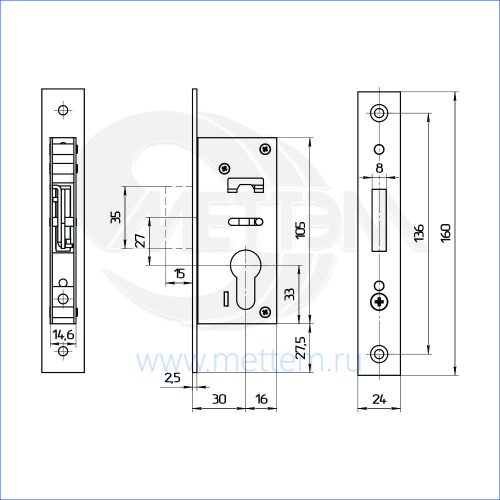 Замок врезной ЗВ1У 130  Меттэм