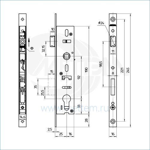 Замок врезной ЗВ7У 25.92.16  Меттэм