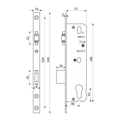 Булат Замок врезной ЗВ 5-1.40.00.16.08 нерж.сталь