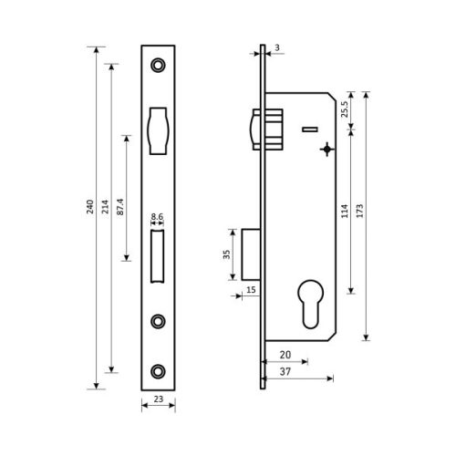 Булат Замок врезной ЗВ 5-1.20.00.23.08 нерж.сталь