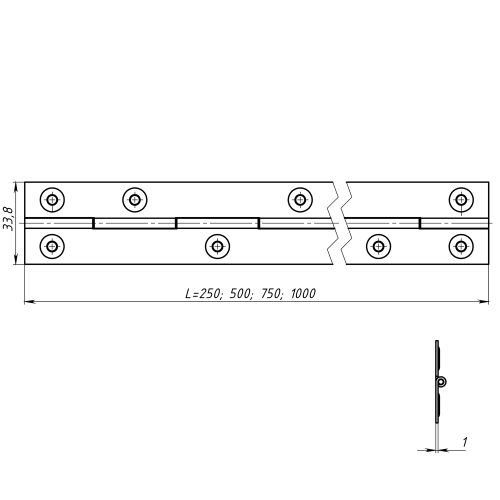Петля рояльная 1000 мм (без покрытия)