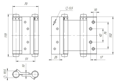 Петля пружинная DAS SS 201-4(100*70*1,5) СР хром