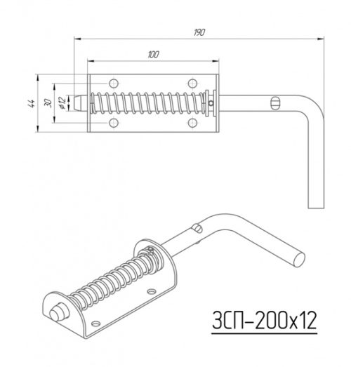 Засов с пружиной ЗСП 200х12 (чёрный)