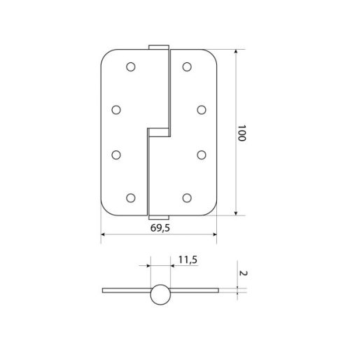Стандарт  Петля 100х70х2,5 1BB-L BL (матовый чёрный) - левая