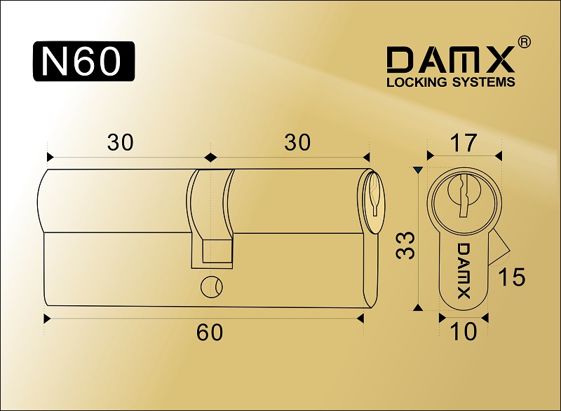 DAMX Цилиндр прос. ключ-ключ N 60 mm PB DAMX Цилиндр прос. ключ-ключ N 60 mm PB