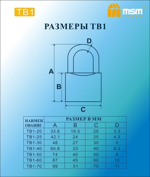 Замок навесной MSM TB1-25 Блистер